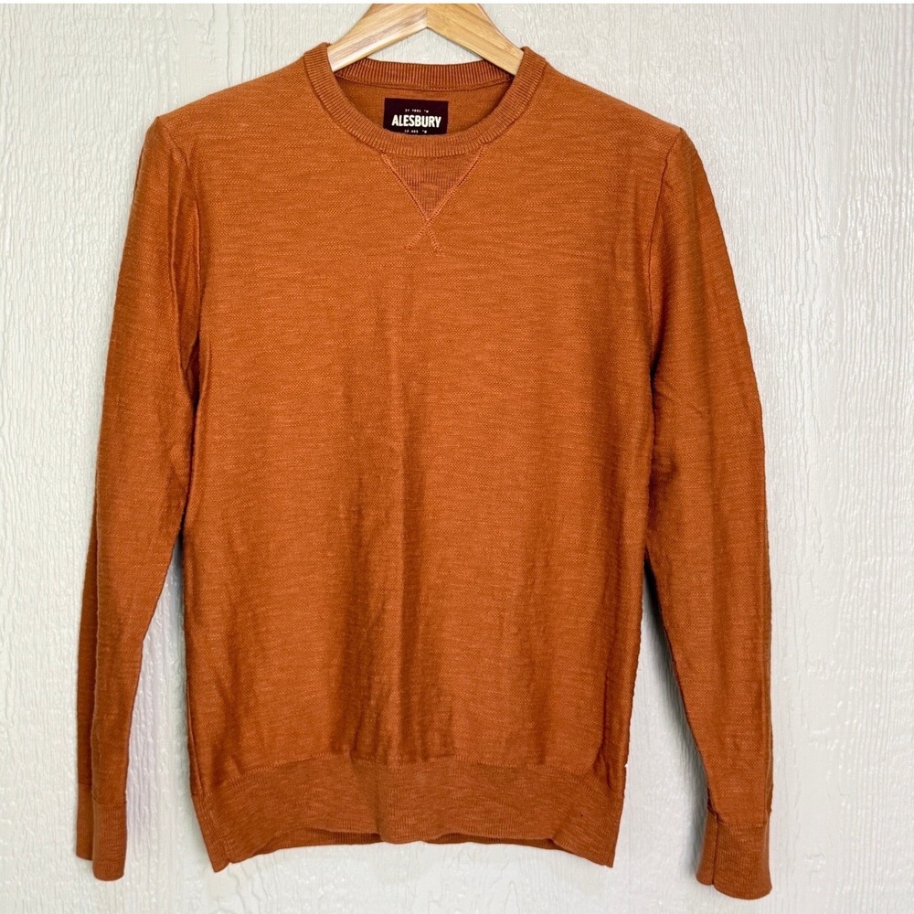 Alesbury Men Crewneck Sweater Burnt Orange Rust Long Sleeve Knit 100% Cotton Med